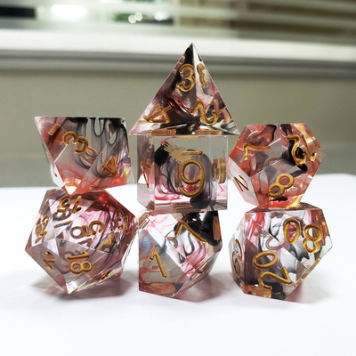 Red &amp; black Foil mixed smoke crystals Resin Boarding Dice Set  dnd dice