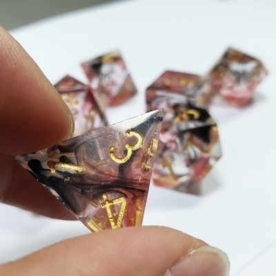 Red &amp; black Foil mixed smoke crystals Resin Boarding Dice Set  dnd dice