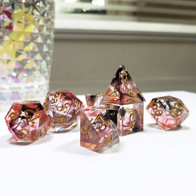 Red &amp; black Foil mixed smoke crystals Resin Boarding Dice Set  dnd dice