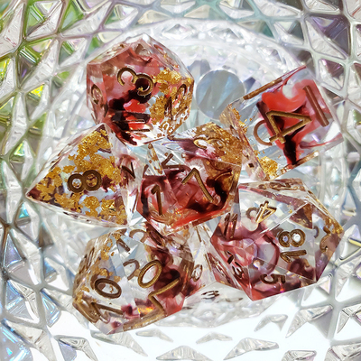 Red &amp; black Foil mixed smoke crystals Resin Boarding Dice Set  dnd dice