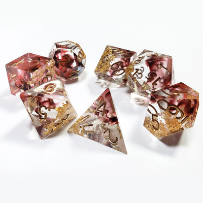 Red &amp; black Foil mixed smoke crystals Resin Boarding Dice Set  dnd dice