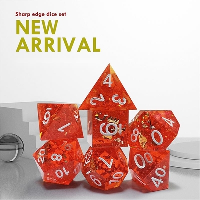 Pixel Pomegranate Red Crystal Resin Boarding Dice Set  dnd dice
