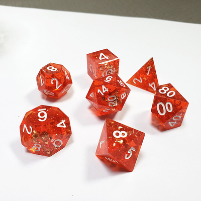 Pixel Pomegranate Red Crystal Resin Boarding Dice Set  dnd dice