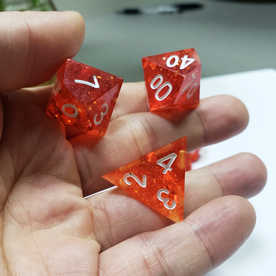 Pixel Pomegranate Red Crystal Resin Boarding Dice Set  dnd dice
