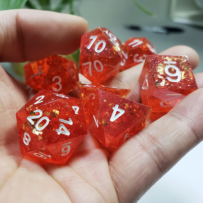 Pixel Pomegranate Red Crystal Resin Boarding Dice Set  dnd dice