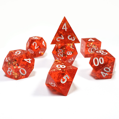 Pixel Pomegranate Red Crystal Resin Boarding Dice Set  dnd dice