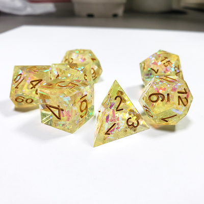 Yellow Crystal Color Band Resin Boarding Dice Set  dnd dice