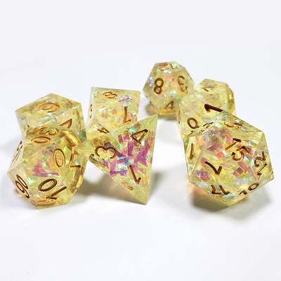 Yellow Crystal Color Band Resin Boarding Dice Set  dnd dice