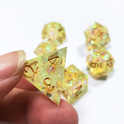 Yellow Crystal Color Band Resin Boarding Dice Set  dnd dice