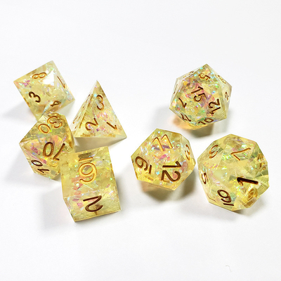 Yellow Crystal Color Band Resin Boarding Dice Set  dnd dice