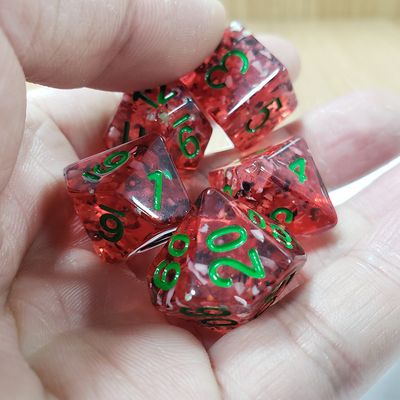 Red pomegranate Sequins Resin Boarding Dice Set  dnd dice