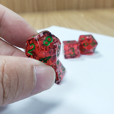 Red pomegranate Sequins Resin Boarding Dice Set  dnd dice