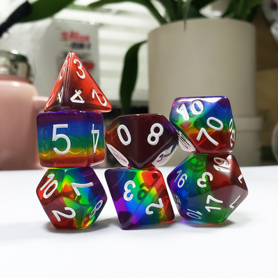 Rainbow Crystal Resin Boarding Dice Set  dnd dice