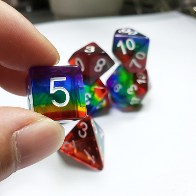 Rainbow Crystal Resin Boarding Dice Set  dnd dice