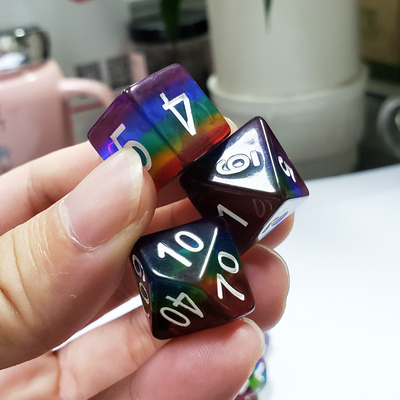 Rainbow Crystal Resin Boarding Dice Set  dnd dice