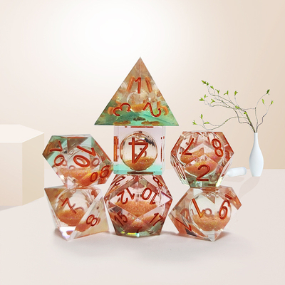 Orange Flowing Sand​ Resin Gaming Dice Multi Noodle Tablet Game Dice Set