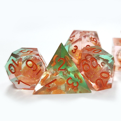 Orange Flowing Sand​ Resin Gaming Dice Multi Noodle Tablet Game Dice Set