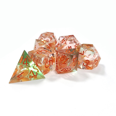 Orange Flowing Sand​ Resin Gaming Dice Multi Noodle Tablet Game Dice Set