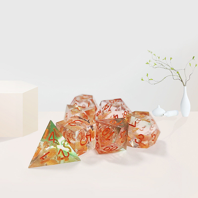 Orange Flowing Sand​ Resin Gaming Dice Multi Noodle Tablet Game Dice Set
