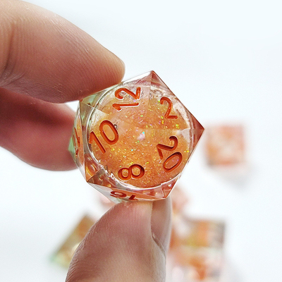 Orange Flowing Sand​ Resin Gaming Dice Multi Noodle Tablet Game Dice Set