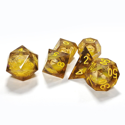 Yellow Flow Sand Resin Polyhedral Dice Handcraft 7PCS
