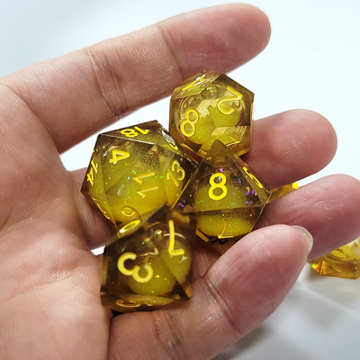 Yellow Flow Sand Resin Polyhedral Dice Handcraft 7PCS