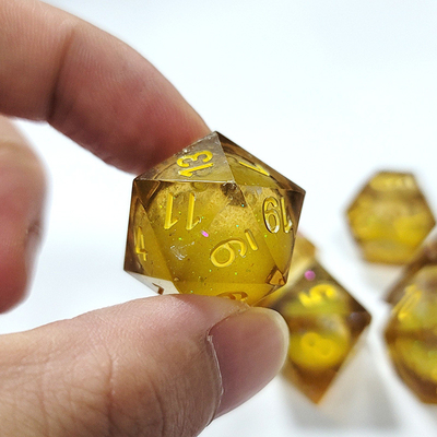 Yellow Flow Sand Resin Polyhedral Dice Handcraft 7PCS