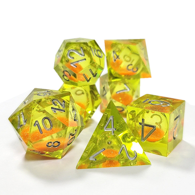 Orange Flowing Sand Yellow Crystal Resin Dnd Dice Sharp Edge Fantasy