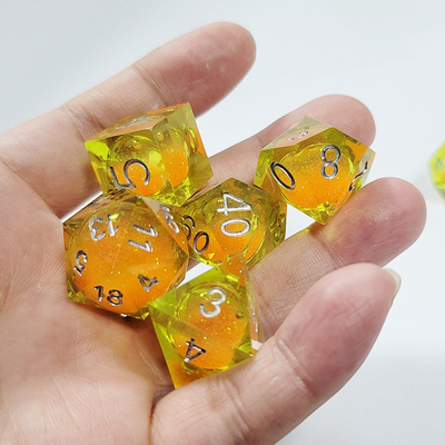 Orange Flowing Sand Yellow Crystal Resin Dnd Dice Sharp Edge Fantasy