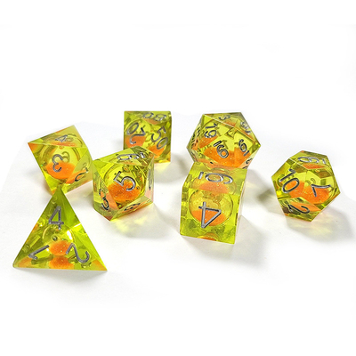 Orange Flowing Sand Yellow Crystal Resin Dnd Dice Sharp Edge Fantasy