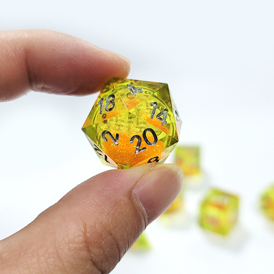 Orange Flowing Sand Yellow Crystal Resin Dnd Dice Sharp Edge Fantasy