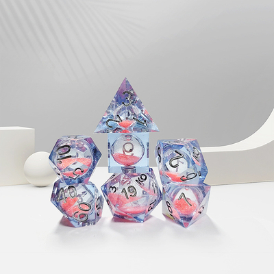 Pink Flow Sand Blue Crystal Resin Dice Multi Sided Handmade