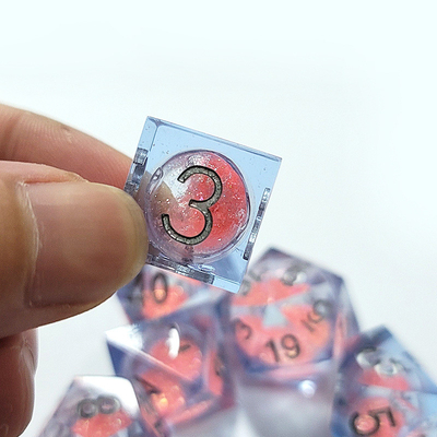 Pink Flow Sand Blue Crystal Resin Dice Multi Sided Handmade