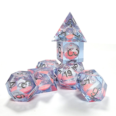 Pink Flow Sand Blue Crystal Resin Dice Multi Sided Handmade