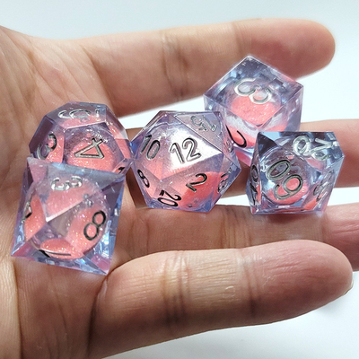 Pink Flow Sand Blue Crystal Resin Dice Multi Sided Handmade