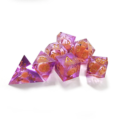 Orange Flowing Sand Purple Crystal Resin Polyhedral Dice Multi  Noodle Tablet Game Dice Set