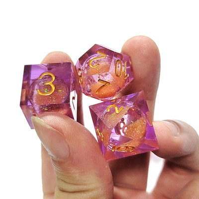 Orange Flowing Sand Purple Crystal Resin Polyhedral Dice Multi  Noodle Tablet Game Dice Set