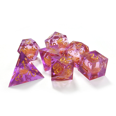Orange Flowing Sand Purple Crystal Resin Polyhedral Dice Multi  Noodle Tablet Game Dice Set