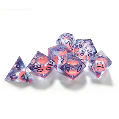 Pink Liquid Flowing Sand Resin Polyhedral Dice Multi - Noodle Tablet Game Dice Set
