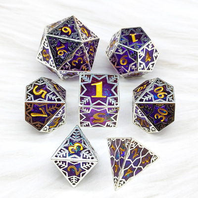 Purple resin&amp;snowflake metal frame tabletop role-playing game specific multi sided dice set