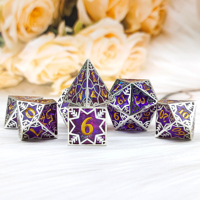 Purple resin&amp;snowflake metal frame tabletop role-playing game specific multi sided dice set