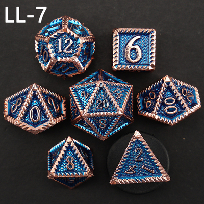 DND metal dice, Dragon and Dungeon polyhedral RPG dice, 7 tabletop game dragon scale dice
