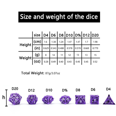 Metal hollow dice set polygonal dragon DND dung dungeon and dragon dice 7 dice