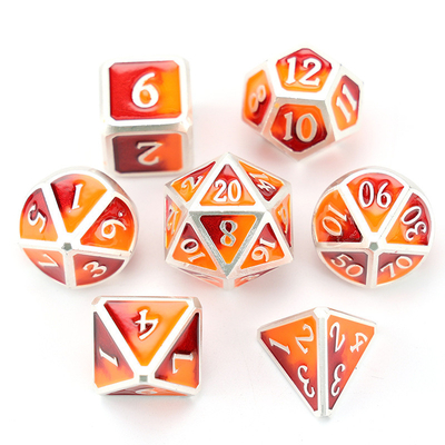 Customized metal DND dice color solid polyhedron metal dice set with silver numbers, used for chessboard game D &amp; D