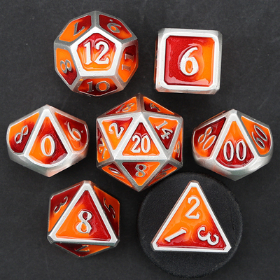 Customized metal DND dice color solid polyhedron metal dice set with silver numbers, used for chessboard game D &amp; D