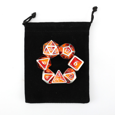 Customized metal DND dice color solid polyhedron metal dice set with silver numbers, used for chessboard game D &amp; D