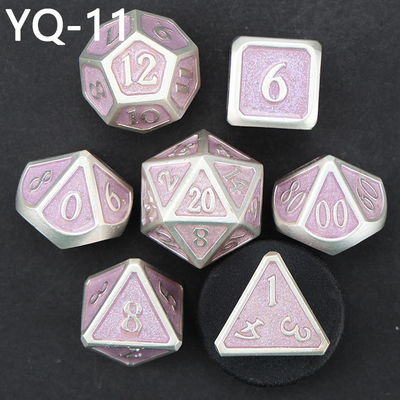Customized metal DND dice color solid polyhedron metal dice set with silver numbers, used for chessboard game D &amp; D
