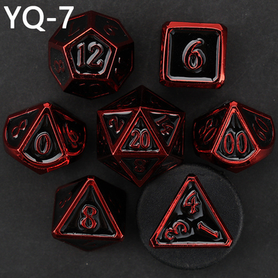 Customized metal DND dice color solid polyhedron metal dice set with silver numbers, used for chessboard game D &amp; D