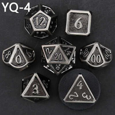 Customized metal DND dice color solid polyhedron metal dice set with silver numbers, used for chessboard game D &amp; D