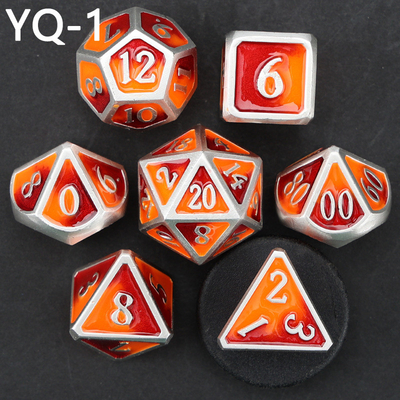 Customized metal DND dice color solid polyhedron metal dice set with silver numbers, used for chessboard game D &amp; D